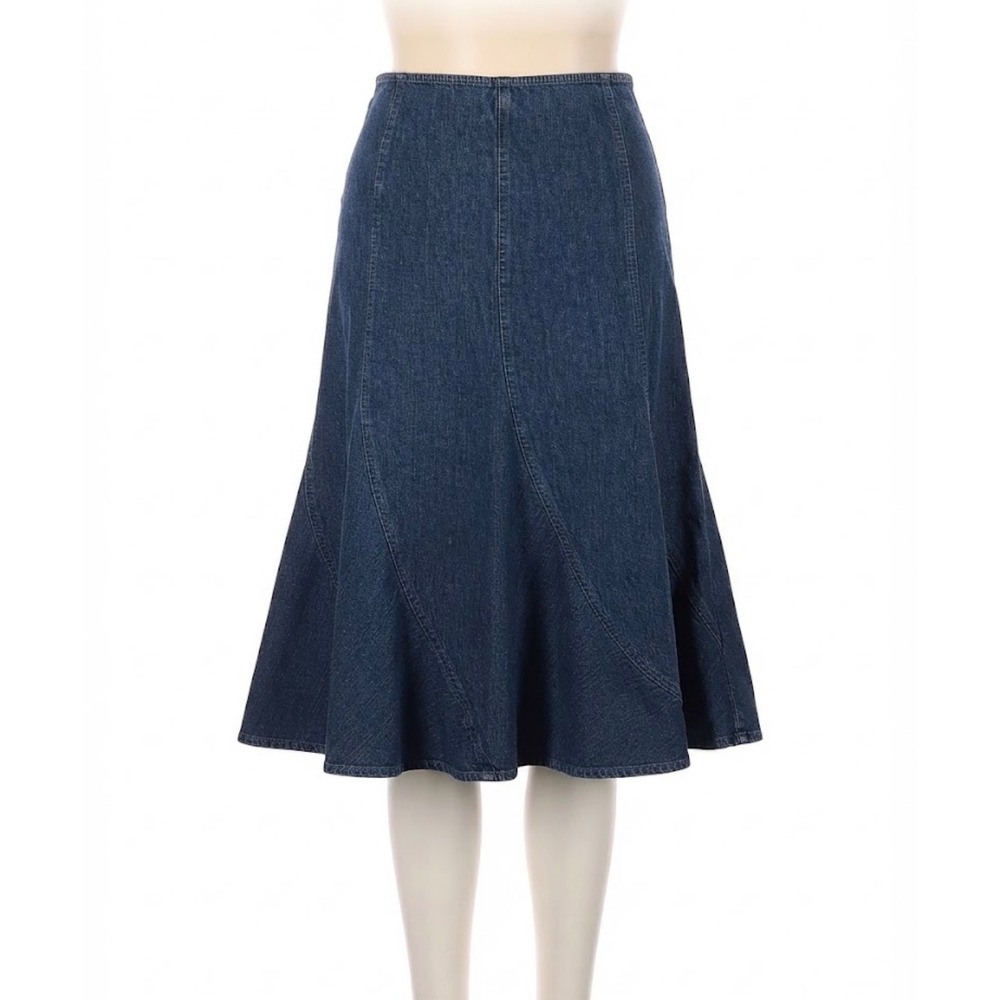 Jones New York Sport Vintage Denim Midi Skirt Dark Wash A-Line Flare Size 14